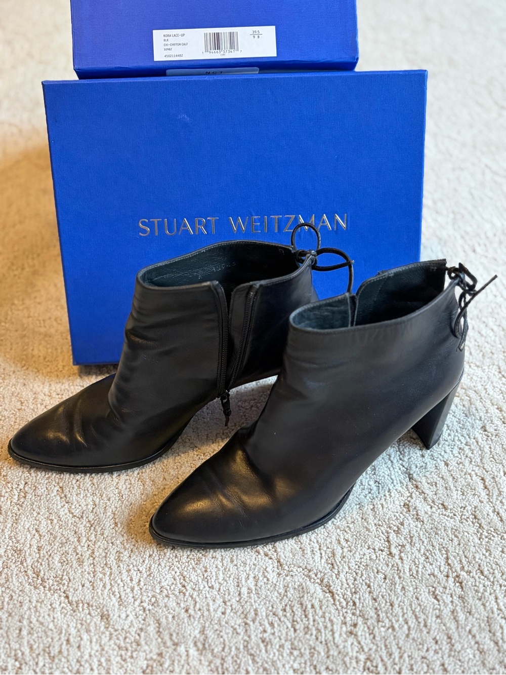 Stuart Weitzman Black Leather Pointed Ankle Booties